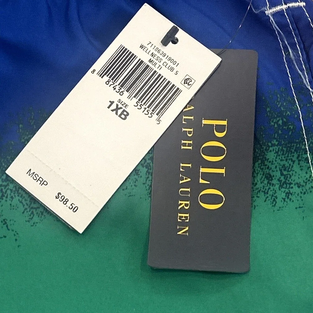NWT Polo Ralph Lauren Men 1XB Wellness Club Swim Shorts Pony Blue Green Yellow